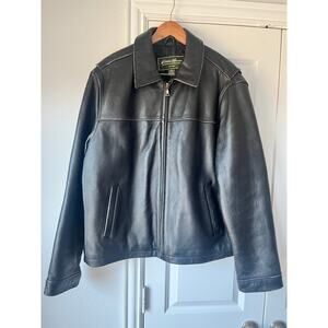Eddie Bauer Men L Black Genuine Leather Zip Front Jacket Quilted Interior (FLAW)